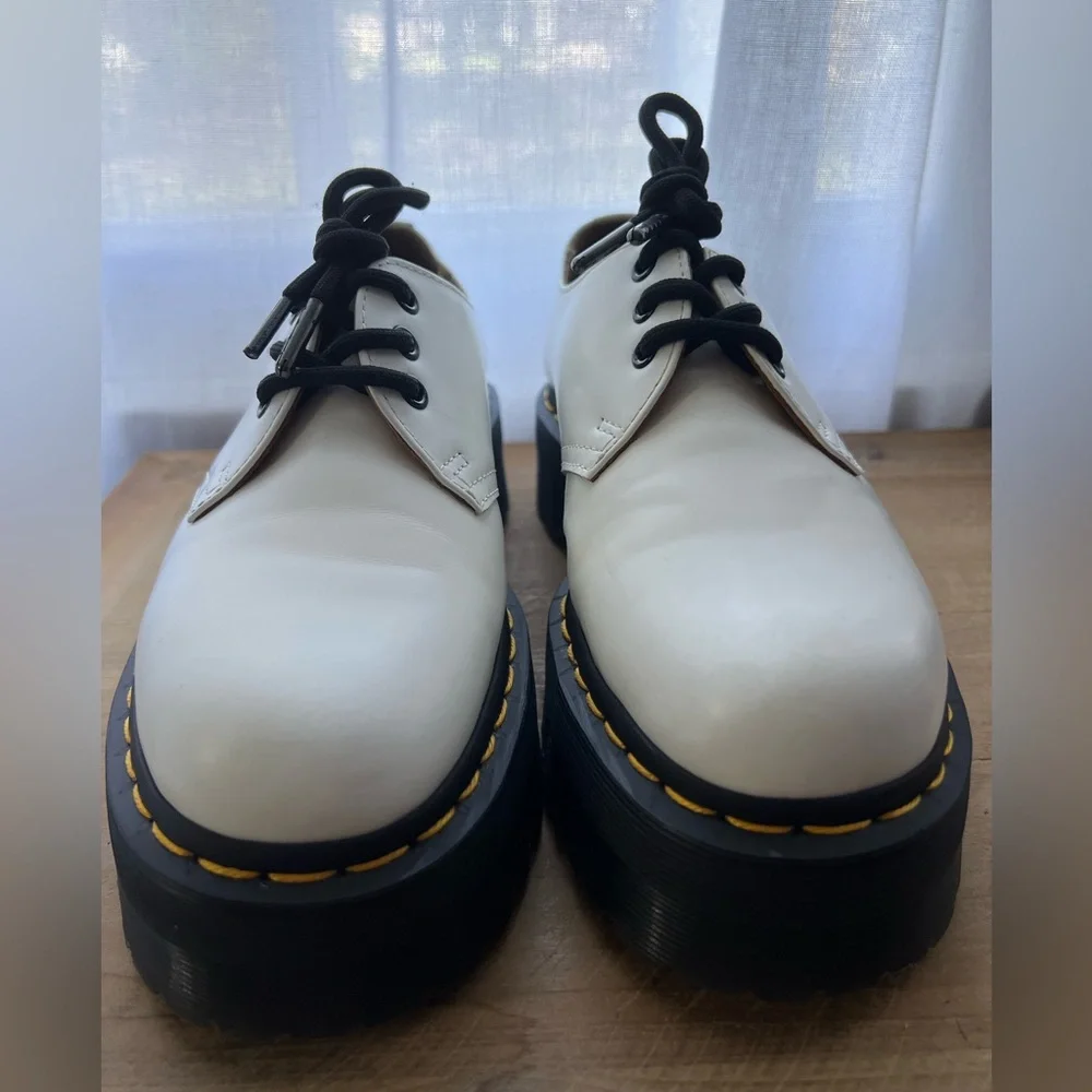 Dr. Martens 1461 Quad White Smooth Leather Platform Shoes Women’s Size 6